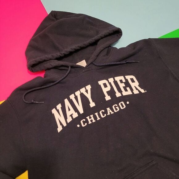 Vintage Gildan Navy Pier Chicago navy blue hoodies sweatshirt sweater - Picture 1 of 4